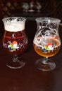 Two glasses of beer on a table in Ghent, Belgium