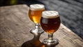 Two Glasses of Beer on a Wooden Table Royalty Free Stock Photo