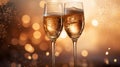 two glasses of bubbly champagne with bokeh lights Royalty Free Stock Photo