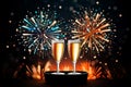 two glasses of champagne on the background of sparklers. retro style illustration. Merry Christmas and Happy New Year Royalty Free Stock Photo