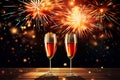 two glasses of champagne on the background of sparklers. retro style illustration. AI Generated Royalty Free Stock Photo