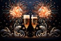 two glasses of champagne on the background of sparklers. retro style illustration. AI Generated Royalty Free Stock Photo