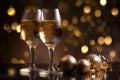 Two glasses of champagne with christmas decorations on a table AI generation