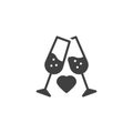 Two glasses of champagne with heart vector icon Royalty Free Stock Photo