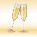 Two glasses of champagne. Holiday, Merry Christmas and Happy New Year champagne concept. Vector Illustration of