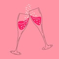 Two glasses of champagne. Love, Valentine\'s Day.Vector in cartoon style.