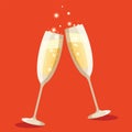 Two glasses of champagne. New Year, Christmas, Birthday, holiday. Christmas decoration. Royalty Free Stock Photo