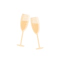 Two glasses of champagne. Party drink flat simbol. Vector