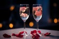 Two glasses champagne petals. Generate Ai Royalty Free Stock Photo