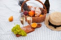 Two glasses of champagne. Picnic on the beach at sunset in the w