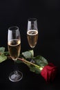 Two glasses of champagne with rose Royalty Free Stock Photo