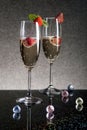 Two glasses of champagne with strawberries Royalty Free Stock Photo