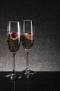 Two glasses of champagne with strawberries Royalty Free Stock Photo