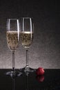 Two glasses of champagne with strawberries Royalty Free Stock Photo