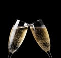 Two glasses of champagne toasting isolated