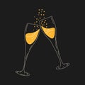 Two glasses of champagne. Vector in cartoon style. Royalty Free Stock Photo