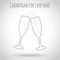 Two glasses of champagne. Vector illustration. Contours of glass