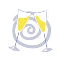 Two glasses with champagne, illustration on white background. Chin-chin glass with sparkling wine concept