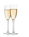 Two glasses of champagne on a white backgr