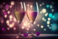 Two glasses of champagne in wonderful love colors. Generative ai