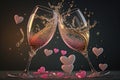 two glasses of champaign with pink hearts