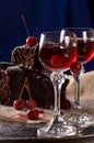 Two glasses with cherry liqueur