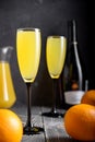 Two glasses with a Christmas drink. Mimosa cocktail. Champagne with orange juice Royalty Free Stock Photo