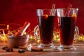 Two glasses of christmas mulled wine with spices Royalty Free Stock Photo