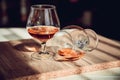 Two glasses of cognac on the bar table Royalty Free Stock Photo