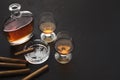 Two glasses with cognac, bottle and cigars Royalty Free Stock Photo