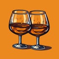 Two glasses of cognac on the table simple vector icon