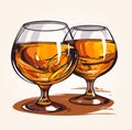 Two glasses of cognac on the table simple vector icon