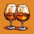 Two glasses of cognac on the table simple vector icon