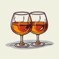 Two glasses of cognac on the table simple vector icon
