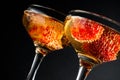 Two glasses of cold champagne with strawberries Royalty Free Stock Photo