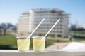 Two glasses of cold lemonade on a hot day. Royalty Free Stock Photo