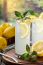 Two glasses of cold lemonade with rural background Royalty Free Stock Photo