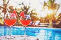 Couple of cocktails near swimming pool in hotel Royalty Free Stock Photo