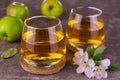 Two glasses with fresh apple juice on a gray background. Royalty Free Stock Photo