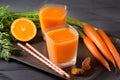 Two Glasses of Fresh Carrot-Orange Juice Royalty Free Stock Photo