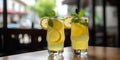 Two glasses with fresh cold lemonade with lemons Royalty Free Stock Photo