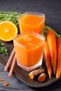 Fresh Organic Carrot-Orange Juice in a Rustic Tray Royalty Free Stock Photo