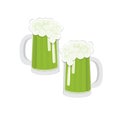 Two glasses of green beer. Leprechaun beer. Beer vector Vector illustration