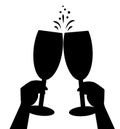 Two glasses in the hands of black silhouette icons. Royalty Free Stock Photo