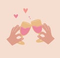 Two glasses in hands clink. Celebrate concept cartoon vector illustration Royalty Free Stock Photo