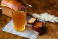 Two glasses of homemade bread kvass with black rye bread Royalty Free Stock Photo