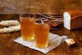 Two glasses of homemade bread kvass with black rye bread Royalty Free Stock Photo