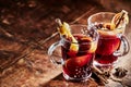 Two glasses of hot spicy Gluhwein for Christmas Royalty Free Stock Photo