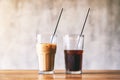 Two glasses of iced coffee with stainless steel drinking straw Royalty Free Stock Photo