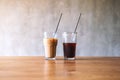 Two glasses of iced coffee with stainless steel drinking straw Royalty Free Stock Photo